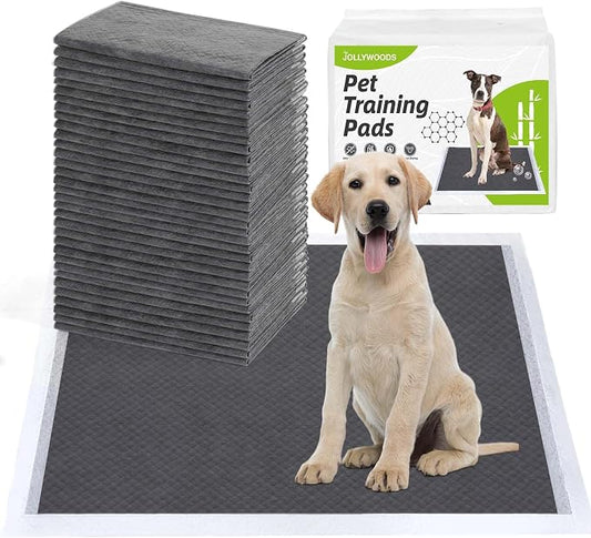 Jollywoods Disposable Dog Pee Pads, 18" x 24", 50 Counts | Odor-Control Bamboo Charcoal Fiber, Super Absorbent & Leak Proof, Quick Dry, For Dogs, Cats and Rabbits