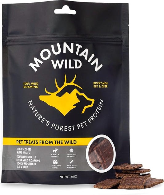 MOUNTAIN WILD Venison Jerky Training Treats for Dogs – Elk & Deer Meat Protein Dog Treat High-Value Reward – All-Natural, No Fillers, Grain-Free, No Artificial Preservatives – 8 oz (1 Pack)
