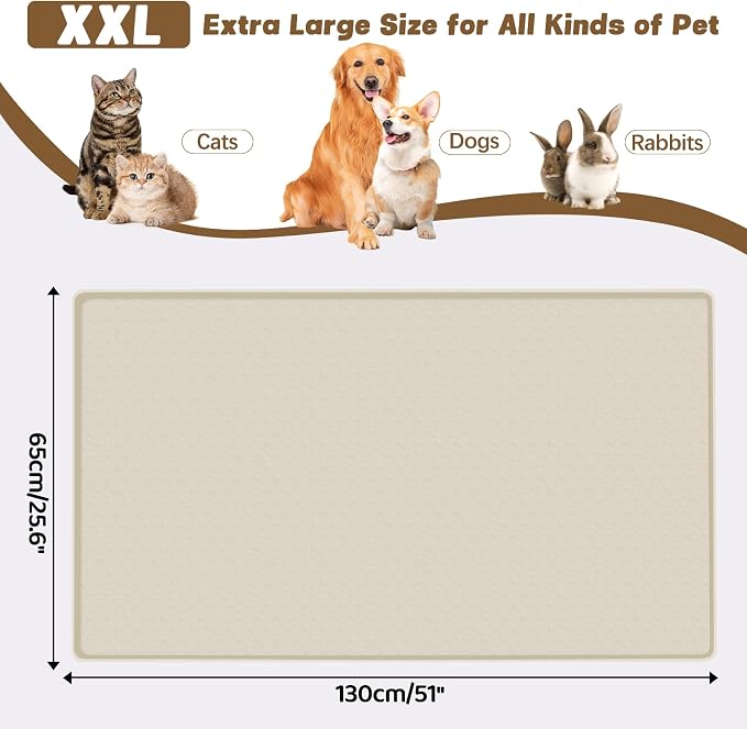 Cat Food Mat, 51" x 25.6" Extra Large Silicone Pet Feeding Mat with Raised Edge Pet Placemat for Food and Water Bowl Non-Slip, Easy to Clean, Floor Protection (Beige)