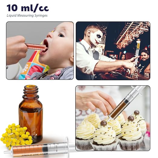 Xuhal 200 Pcs 10 ml/cc Plastic Liquid Measuring Syringes No Needle Clear Small Syringes for Oral, Scientific Labs Measuring Liquids, Feeding Pets, Epoxy Resin, Watering Plants, Oil or Glue Applicator