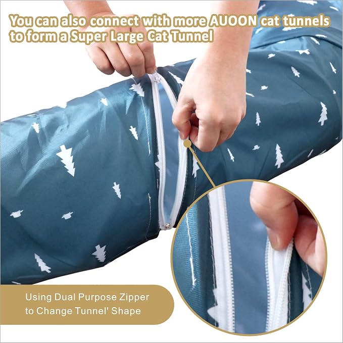 AUOON Cat Tunnel Bed for Indoor Cats - Large Cat Donut Tunnel with Hanging Ball Toy, Collapsible 2-in-1 Multifunctional Interactive Cat Toy for Kitten, Puppy, Rabbit, Ferret (Yellow)