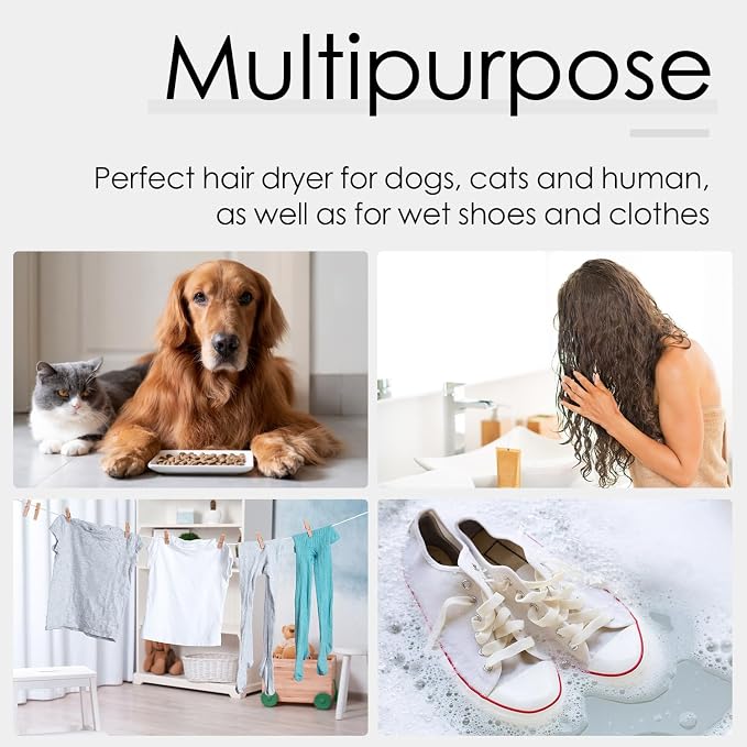 ThinkPet Dog Hair Dryer for Pet Grooming High Velocity Force Blower, Lightweight Portable Dog Dryer for Small Medium Large Dogs Grooming Hair Dryer - 4 Levels Temperature 3 Blow Speed 4 Nozzle White