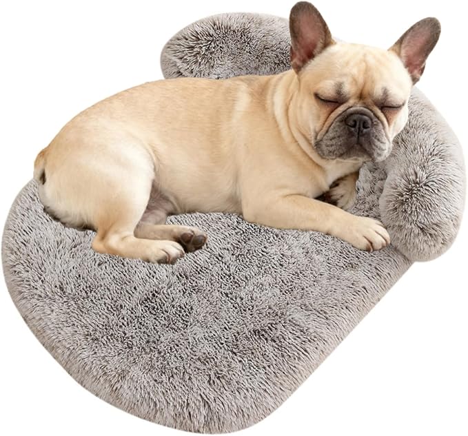 Orthopedic Dog Bed with Egg-Crate Base, Calming Dog & Cat Beds Long Plush Raised Edges, Spine Friendly Pet Sleeping Mat for Small Medium Dogs, Machine Washable (Oval, Marble Grey 26"x20")