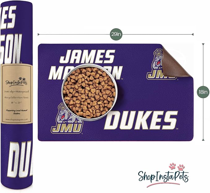 James Madison Dukes Officially Licensed Food and Water Mat for Dogs and Cats | 18" x 29" | Non-Slip | Water-Proof