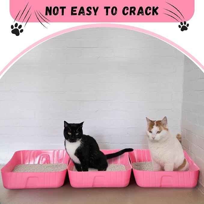 Bokon 25 Count Disposable Litter Box for Cat, Large Disposable Litter Tray for Travel Home Durable Portable Plastic Kitty Litters Boxes Leak-Resistant Easy-Grip Rim, 15.7 x 11.8 x 3 Inches(Pink)