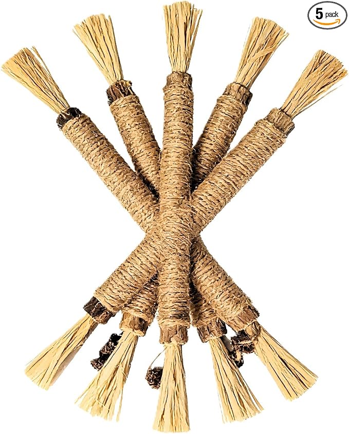 5 Pack Natural Silvervine & Matatabi Dental Sticks for Cats, Chew Toys with Catnip for Teeth Cleaning, Interactive Lick Toys for Kittens and Adult Cats to Enrich Mood & Play
