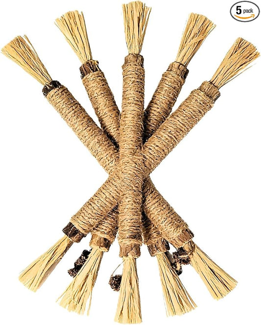 5 Pack Natural Silvervine & Matatabi Dental Sticks for Cats, Chew Toys with Catnip for Teeth Cleaning, Interactive Lick Toys for Kittens and Adult Cats to Enrich Mood & Play