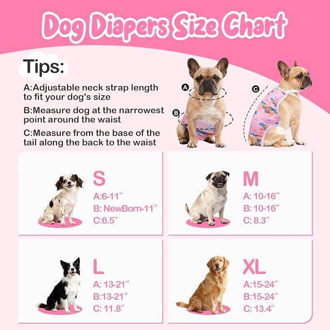 3 Pack Washable Female Dog Diapers with Adjustable Suspender, Reusable Sanitary Panties for Dogs in Heat, Leak-Proof Design for Small Dogs