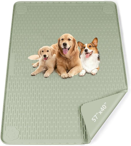 Pee Pads for Dogs, 57" x 40" Extra Large Reusable Silicone Mat, Washable Puppy Training Pads for Potty Training, Non-Slip, Leak-Proof, Indoor Floor Protection (Green)