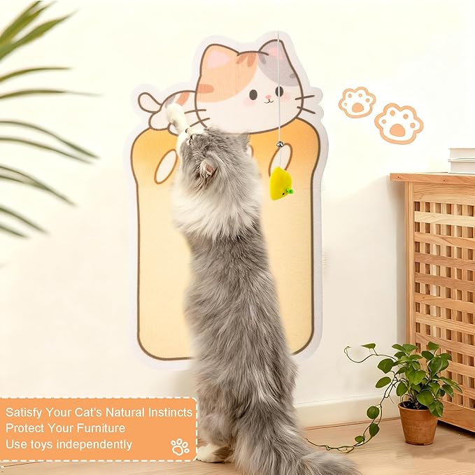 Cat Scratchers for Indoor Cats 11.8x15.7in, Cat Scratching Board Wall Mounted with Adhesive, Toast Shape Felt Cat Wall Scratcher with Caterpillar Toy for Door Furniture Living Room