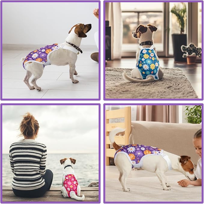 Jollywoods 3 Pack Washable Female Dog Diaper Onesie Sanitary Pantie with Adjustable Suspender, Reusable Fixed Doggie Diapers, Super Absorbent Leakproof for Small Medium Large Dog in Heat Cycle M