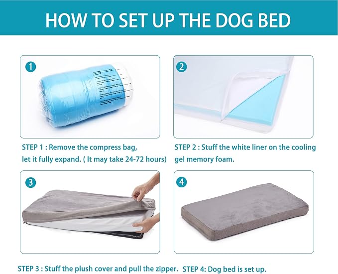 Orthopedic Memory Foam Dog Bed, Cooling Dog Beds for Medium Dogs -Waterproof Pet Bed for Crate with Removable Washable Cover, M(29inch,45Lbs)