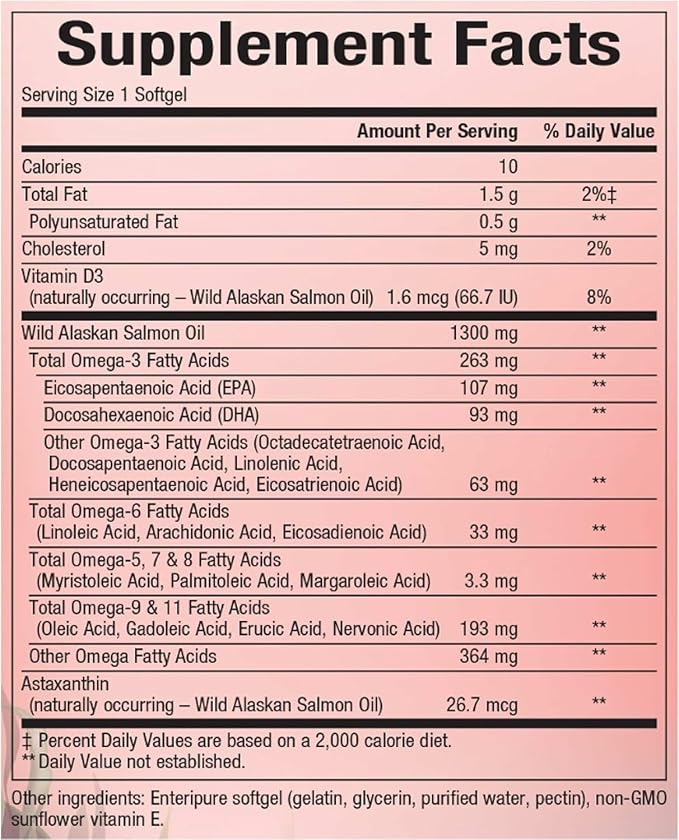 Natural Factors 100% Wild Alaskan Salmon Oil - Brain & Eye Health Support Supplement - Fish Oil Supplement for Healthy Heart & Joints - 90 Enteripure Softgels (90 Servings)