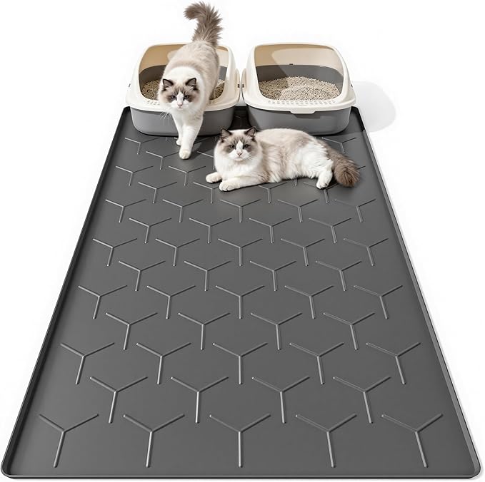 Bulkniu Extra Large Silicone Cat Litter Mat, Waterproof/Urineproof, Litter Recycling, Easy to Clean, Soft on Kitty Paws (28"X40"-Dark Grey)