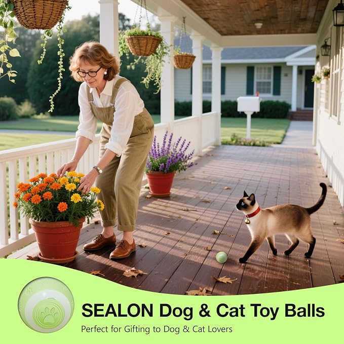 SEALON Electric Interactive Cat Toy Ball,Indoor Cat Play Ball, Suitable for Cats Over 6 Months for Exercise, Weight Loss, and Fun（Green）
