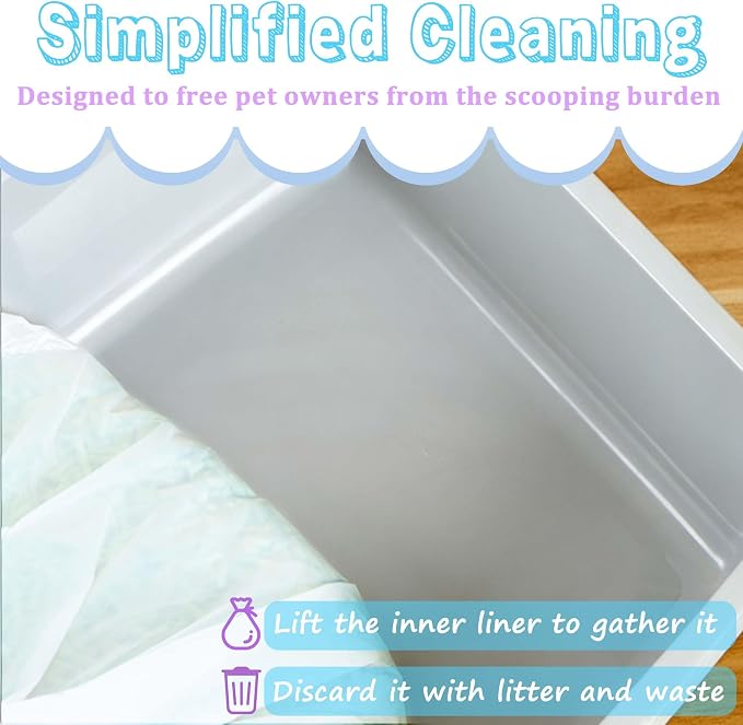 PurifyLogix Large Cat Litter Liners, Jumbo Drawstring Leakproof Bags for IRIS Cat Litter Boxes, Heavy Duty 2 MIL Tear-Resistant Extra Durable Disposable Bags for Most Cat Litter Pans, 42“ x 20”, 16PCS