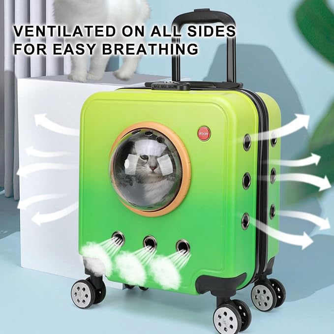 GAMAK Hard Sided Dog Carriers for Small Dogs with Wheels and Handle, Pet Travel Carriers for Dogs Puppies Rabbits Cats Great for Travel/Hiking/Outdoor Use (Color : Green)