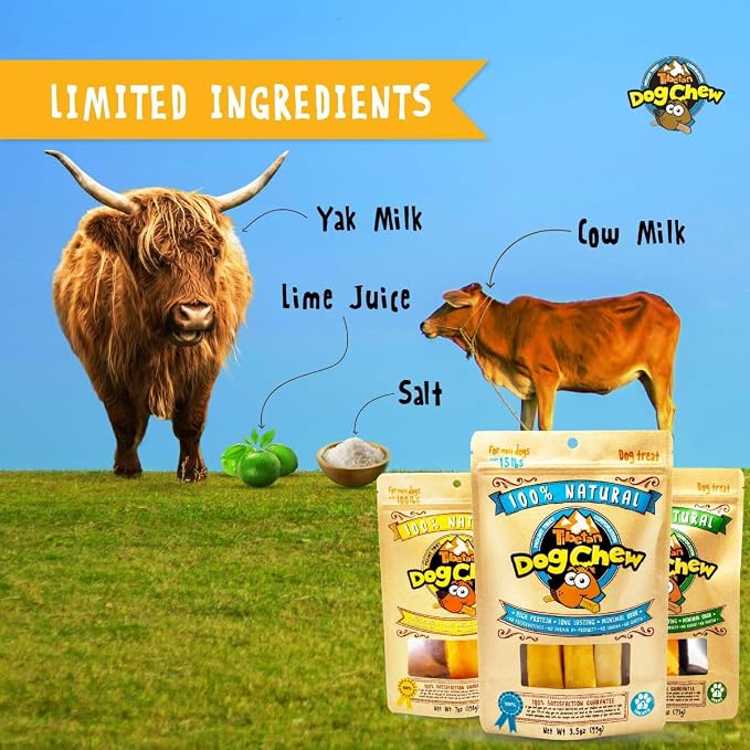 Tibetan Dog Chew Yak Cheese Sticks - Natural Treats for Small to Large Dogs, Lasting, Digestible, Promotes Dental Health, Rawhide and Grain-Free, Ideal for Aggressive Chewers, 15-Pack