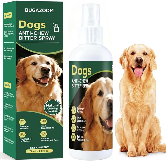 Bitter Dog No Chew Spray, Dog Deterrent Spray for Furniture & Carpet, Puppy Corrector & Training Spray for Dogs & Puppies, Safe & Natural, Prevent Peeing, Biting, Chewing & Licking Injuries, 200ml