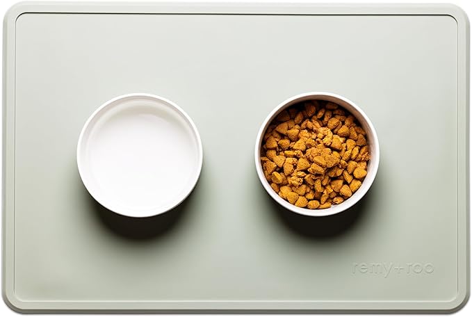 Remy+Roo Sage Silicone Dog Food Mat for Pet Bowl | 23.6" x 15.7" | 100% Waterproof | Non-Slip | Dishwasher Safe