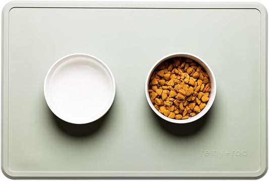Remy+Roo Sage Silicone Dog Food Mat for Pet Bowl | 23.6" x 15.7" | 100% Waterproof | Non-Slip | Dishwasher Safe