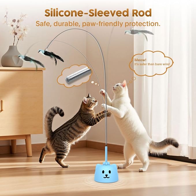 Interactive Cat Toys for Indoor Cats: Automatic Flying Bird Cat Toy with 360° Feather Wand, Strong 8cm Suction Cup, USB Rechargeable Self-Play Cat Toy for Bored Kittens & Adult Cats