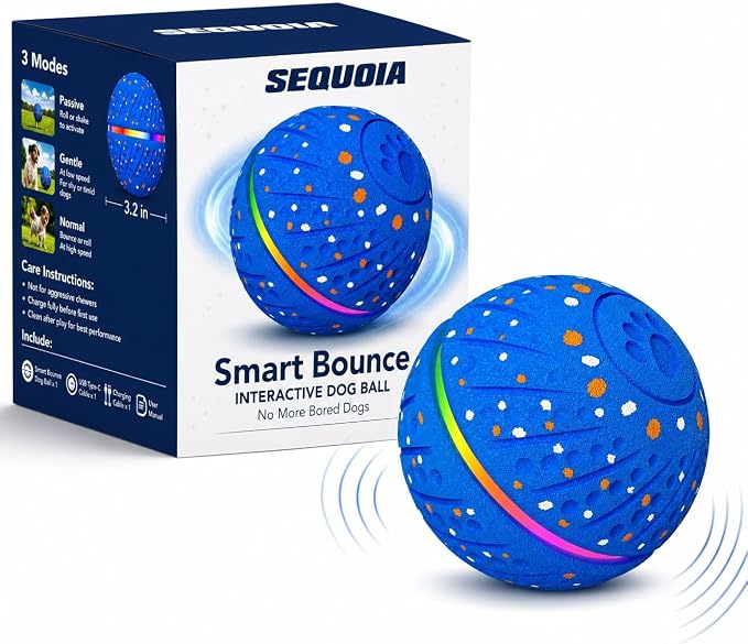 Smart Interactive Dog Ball Toy for Small Medium Large Dogs – Automatic Rolling & Bouncing Ball with RGB Lights, E-TPU Chew Resistant Dog Toy for Indoor Play & Boredom Relief
