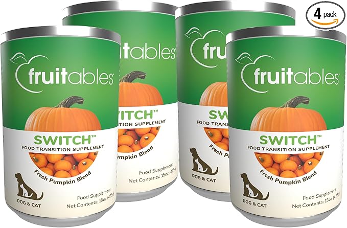 Fruitables Switch Fresh Pumpkin Blend Fiber Supplement for Cats & Dogs, 15 oz Cans Pack of 4 | Pumpkin Meal Topper for Food Transitions and Everyday Digestive Routine Support
