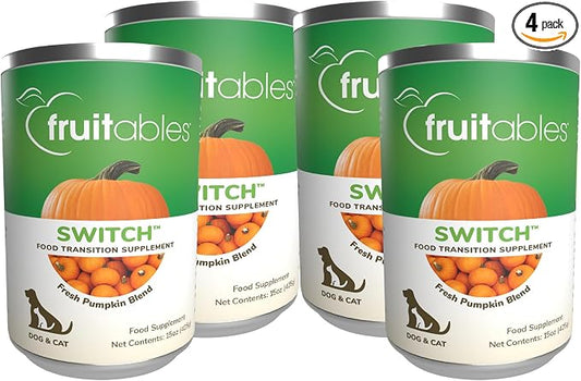 Fruitables Switch Fresh Pumpkin Blend Fiber Supplement for Cats & Dogs, 15 oz Cans Pack of 4 | Pumpkin Meal Topper for Food Transitions and Everyday Digestive Routine Support