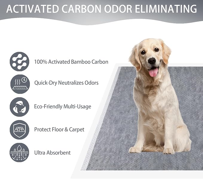Dog Pee Pads Odor-Control Super Absorbent Charcoal Potty Training | extra large pee pads xxl, disposable urine bed pads for odor-control, training liners for housebreaking puppy pads 30 pcs