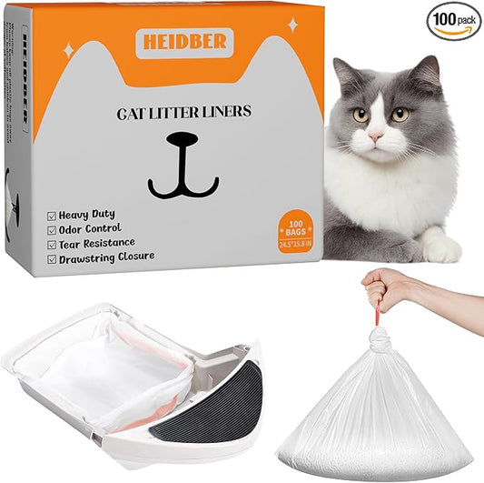 Drawstring Cat Litter Box Liners 100 Pack-Robot Litter Liner Bags for Robot 3 and 4 Cleanpethome/PETKIT PuraX PuraMax Self-cleaning Cat Litter Box Bag Heavy Duty Litter Box Robot Waste Bags