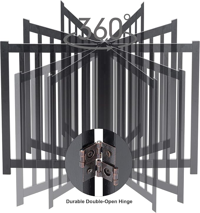 LZRS 2-Panel Wooden Free Standing Foldable Dog Gate Indoor – Solid Hardwood 24" High, Step-Over Safety Pet Gate for Doorways, Stairs & Small Spaces - Indoor Use, Black
