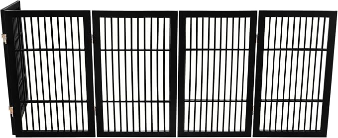 Urnporium Pet Dog Gate Freestanding, Strong Durable Folding Wooden Fence, Portable Acacia Hardwood Safety Barrier for Indoor & Outdoor Use (Black Pet Gate, 5 Panel 30" Tall)