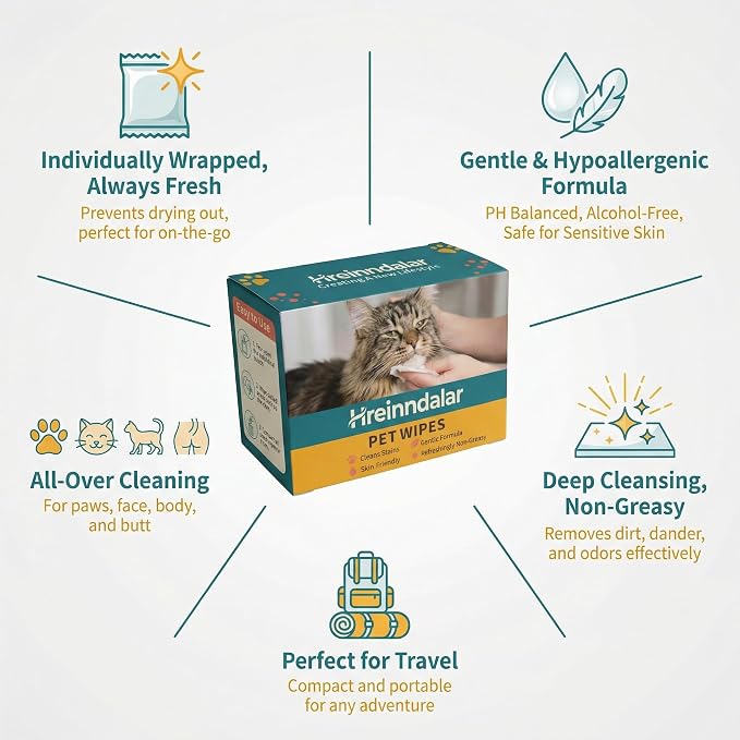 Dog Wipes & Cat Wipes | Unscented & Alcohol-Free for Paws and Butt, Eyes & Ears | Effectively Removes Mud, Dirt & Odor | Portable Dog Accessories for Cleaning, Deodorizing & Travel
