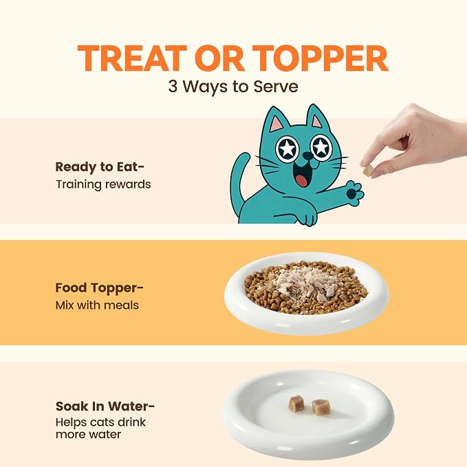 Freeze Dried Cat Treats, Single Ingredient Duck Bites Snacks for Sensitive Cats, Grain-Free Training Treats & Food Topper for Picky Cats, 1 oz