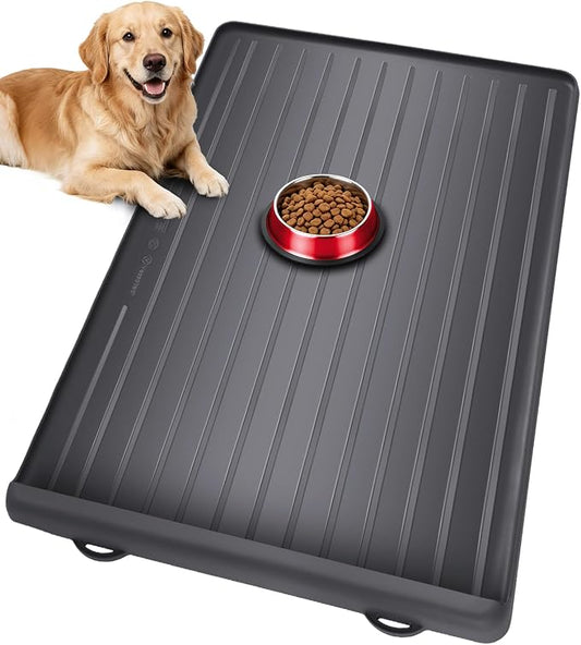 Dog Mat for Food and Water - 39.4" x 27" Large Pet Feeding Mats with Residue Collection Pocket - Waterproof Dog Cat Bowl Mat with High Edges to Prevent Water and Food Spills (Black)