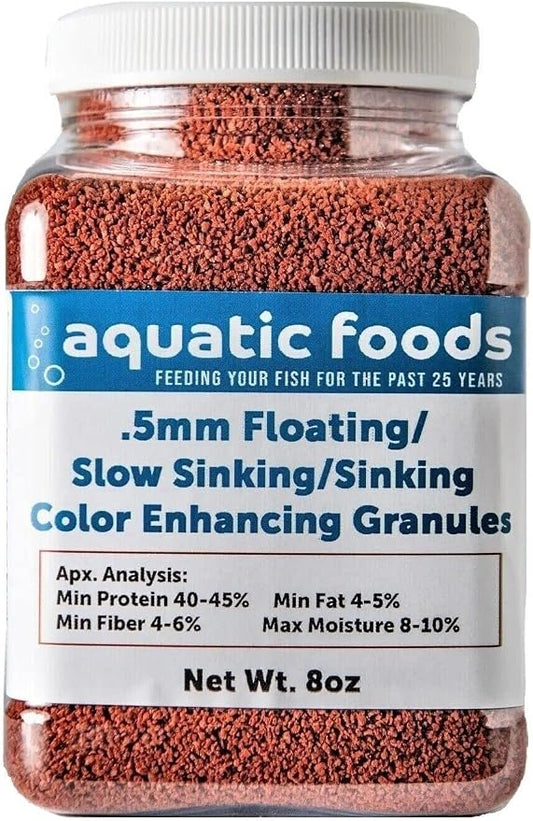 .5mm Floating/Slow Sinking/Sinking Color Enhancing Micro Granules for Discus, Cichlids All Tropicals, Koi and Pond Fish…8oz Small Jar