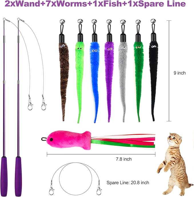 24PCS Cat Wand, Cat Tunnel & Cat Spring Toy Set for Indoor Cats