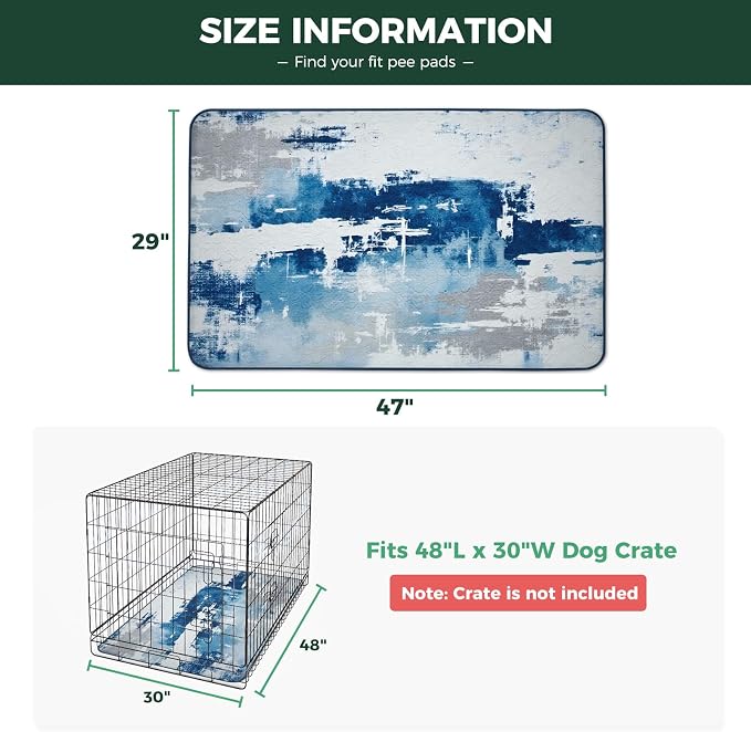 FXW Washable Pee Pads for Dogs, Puppy Pads with Super Absorbent, Specifically Designed for 48inch Cages, 29" x 47" Rectangle, Tie-Dye Blue, 2 Packs