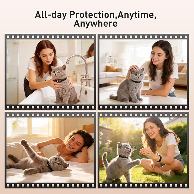 Flea and Tick Collar for Cats, 4 Pack Cat Flea Collar with Natural Essential Oils, Adjustable for All Cats & Kittens(Black)