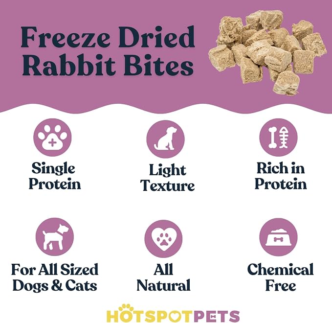 hotspot pets Freeze Dried Rabbit Treats for Dogs & Cats, USA Made - 1LB Bag 500+ Pcs, Single Ingredient Rabbit Bites - High Protein, Training Reward & Food Topper - Grain Free, Low Calorie Snack