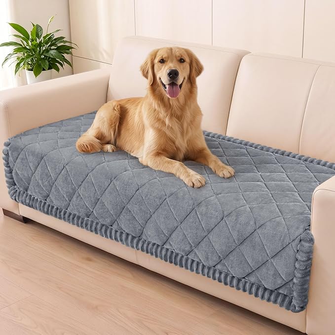 Smiry Couch Cover for Dogs, Non Slip Washable Pet Sofa Protector for Large Dogs, Cats, Fuzzy Plush Sofa Covers for 3 Cushion Couch, Against Fur, Dirt & Scratch Resistant, Grey, 35.4"×88"