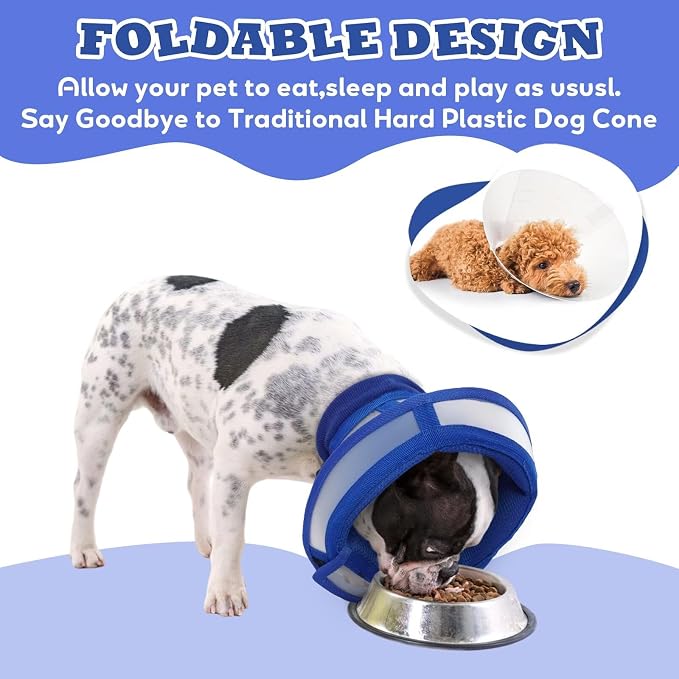 Dog Cone for Dogs After Surgery,Foldable Dog's Cone Collar,Adjustable E Collar Alternative to Stop Licking,Pet Cones for Dog & Cats,Doggy Surgery Collar,Dogs Recovery Collars & Cones,Blue,S