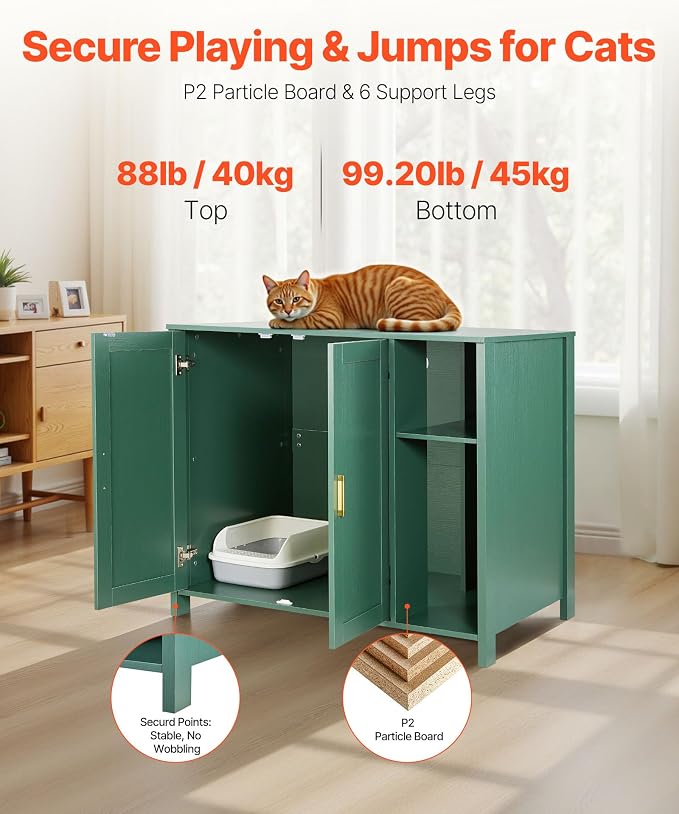 VEVOR Cat Enclosure, 41.3 in Self Cleaning Litter Box Cabinet, with Drawer & Detachable Divider, Automatic Litterbox Enclosure with Built-in Power Outlet, Fits Most Smart Litterboxes