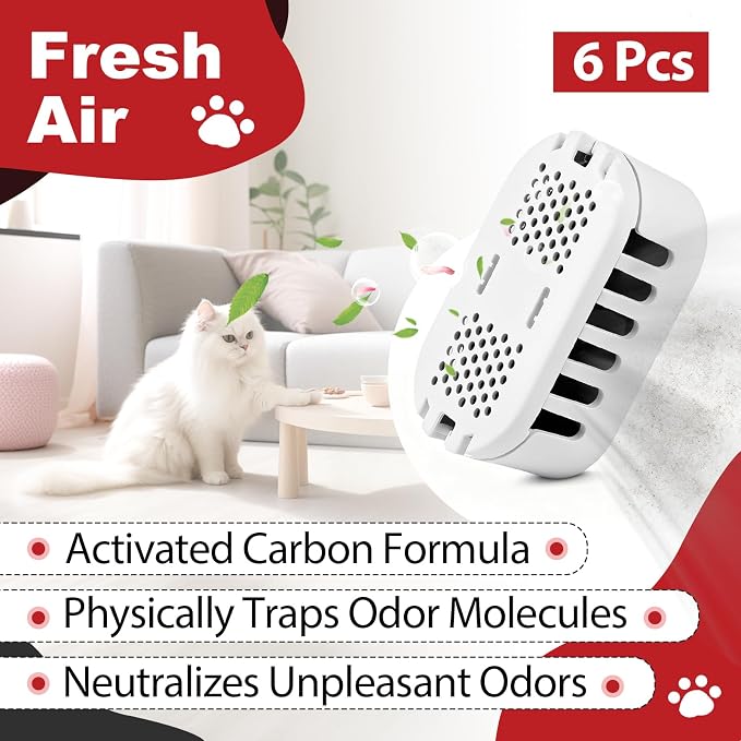 6Pcs Cat Litter Box Deodorizer Cartridges Compatible with Ellenpent ICB019 & ICB020 Automatic Litter Box, Long-Lasting Odor Control, Charcoal Filter Replacement for Multi-Cat Households