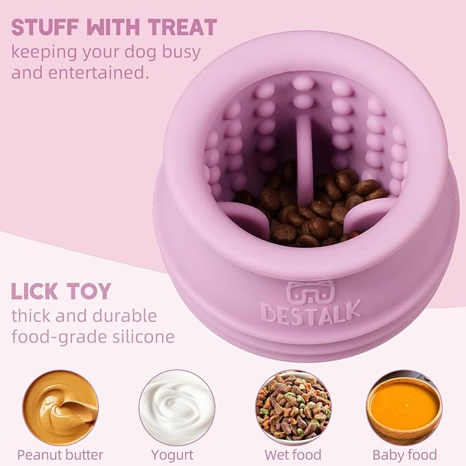 Dog Enrichment Treat Toy, Long-Lasting Wobbly Interactive Freeze Lick Toys for Dogs, Stuffable Puzzle Feeder Toy for Boredom, Silicone Treat Dispensing Chew Toy (Pastel Purple,L)