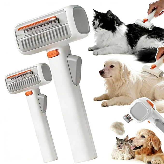 2-in-1 Pet Self-Detangling & Grooming Comb - Cats & Dog Dematting Brush & Undercoat Rake, Pet Hair Removal Comb for Long or Short Hair, Removes Mats, Tangles & Loose Fur