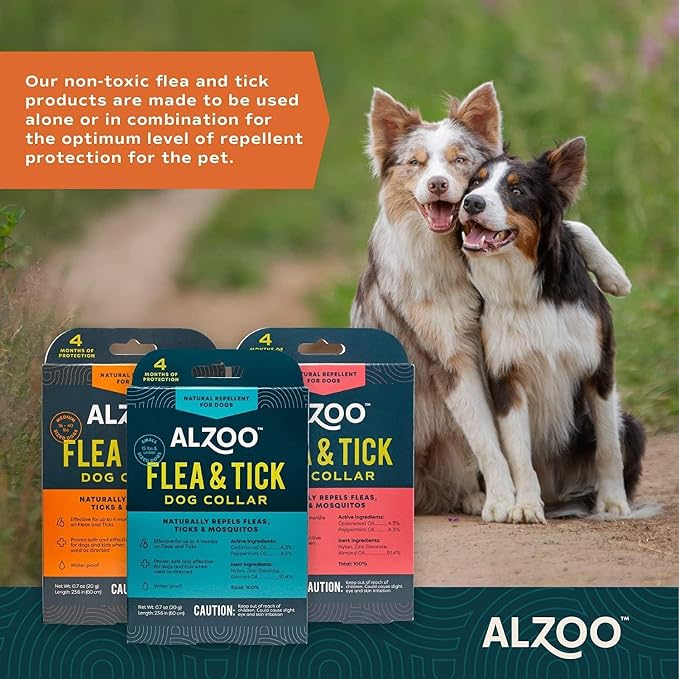 ALZOO Natural Flea & Tick Dog Collar - Helps Repel Fleas, Ticks & Mosquitoes - 100% Plant-Based Active Ingredients, Waterproof, Up to 4 Months Protection - Small-Sized Dogs 15 lbs & Under - Pack of 3