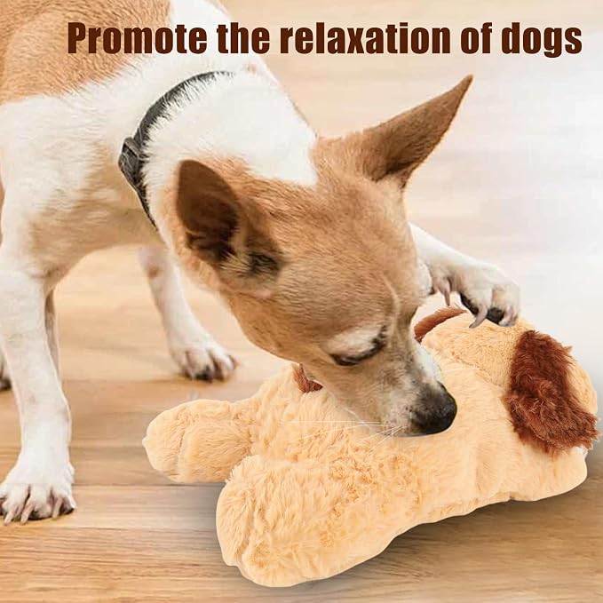 Puppy Toy with Heartbeat Stuffed Animal, for Dogs Pet Anxiety Relief Behavioral Sleep Aid Crate Kennel Training Toy (Brown)