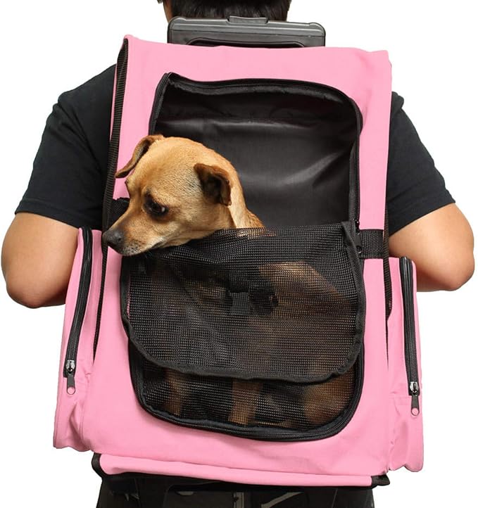 Pet Carrier Backpack with Removable Wheels, Pet Travel Rolling Backpack,Strong Breathable Mesh Panels, Airline Approved for Small Dogs and Cats for Hiking Carrying Walking Outdoor Bag